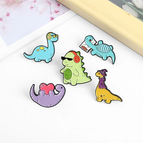 Cartoon Dinosaur Enamel Pin Brooches Cute Alloy Lapel Badge Kawaii DJ Wizard Heart Animal Jewelry For Backpack Hat