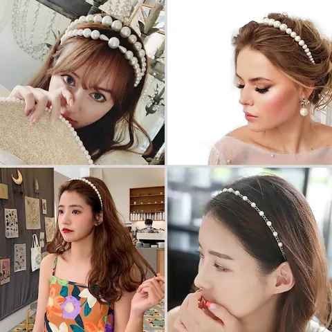 Elegant Artificial Pearl Headband Alloy Hair Hoop For Women Girls Vintage Korean Style Wedding Party Hair Accessory White