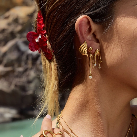 Pendientes De Lava De Metal Líquido Acero Inoxidable Geométrico Irregular Asimétrico Accesorios De Moda Para Mujeres
