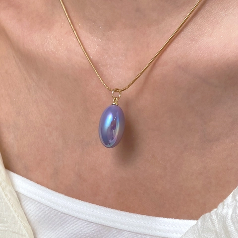Irisierende Oval Anhänger Halskette Goldene Schlangenkette Harz Anhänger Minimalistischer Dopamin Stil Schmuck Für Damen