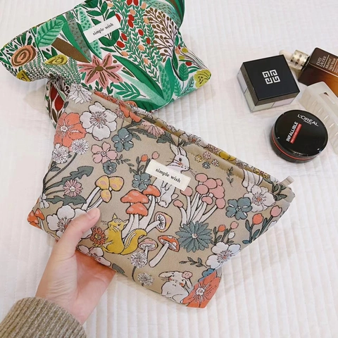 Vintage Kaninchen Wald Druck Leinwand Make-Up Tasche Große Kapazität Tragbare Reißverschluss Kosmetik Reise Aufbewahrung
