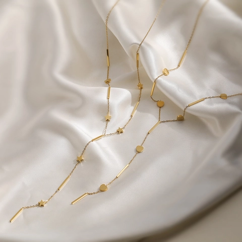 Collana con Pendente a Forma di Y in Acciaio Inossidabile Minimalista da Donna Placcata Oro Nappa Geometrica Cuore Stella