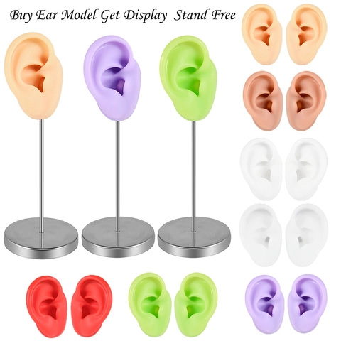 Silicone Ear Model Jewelry Display With Stainless Steel Stand Professional Piercing Practice Tool Reusable Teaching Props