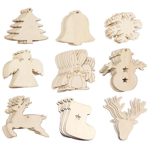 Wooden Hanging Ornaments Unfinished Carved Wood Slices With Hemp Rope For Holiday Christmas Easter Party DIY Crafts Decor