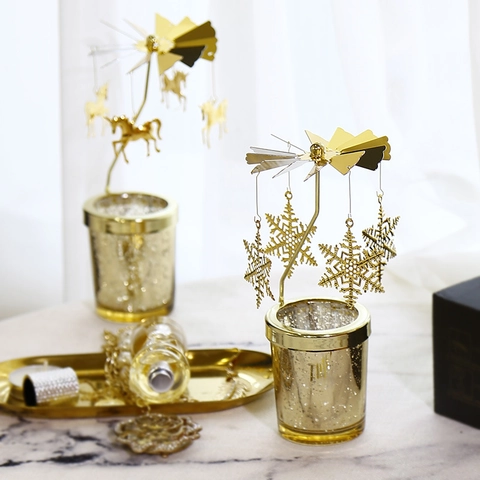 Rotating Candle Holder Metal Glass Heat Powered Spinning Tealight Stand European Style Home Decor Dinner Party Ornament