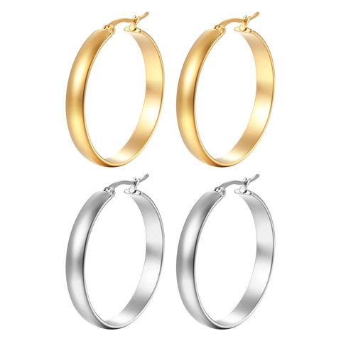 Orecchini A Cerchio Spessi Acciaio Inossidabile Sferici Lucidi Minimalisti Moda Gioielli Donna