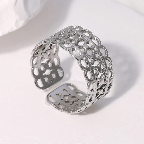Vintage Hohl Geometrischer Ring Edelstahl Vergoldet Verstellbar Offenes Band Retro Spitze Schmuck Für Damen