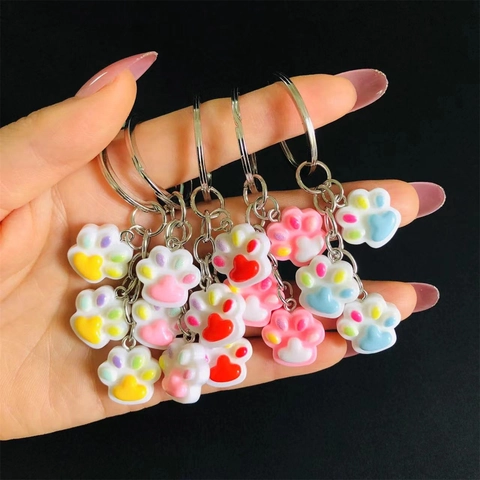 Mini Simpatico Portachiavi in Resina con Zampa di Gatto Ciondolo per Borsa con Impronta Colorata Accessorio di Gioielleria Donna Uomo Regalo