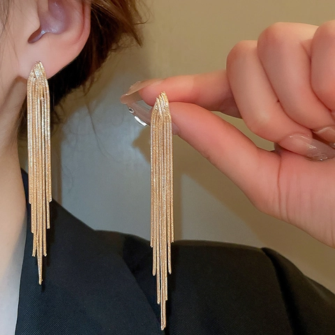 V-Vormige Lange Kwastjes Oorbellen Legering Met 925 Sterling Zilveren Oorknopje Minimalistische Mode Sieraden Voor Dames