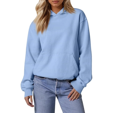 Women Oversized Hoodie Drop Shoulder Long Sleeve Kangaroo Pocket Casual Loose Fit Polyester Pullover Sweatshirt
