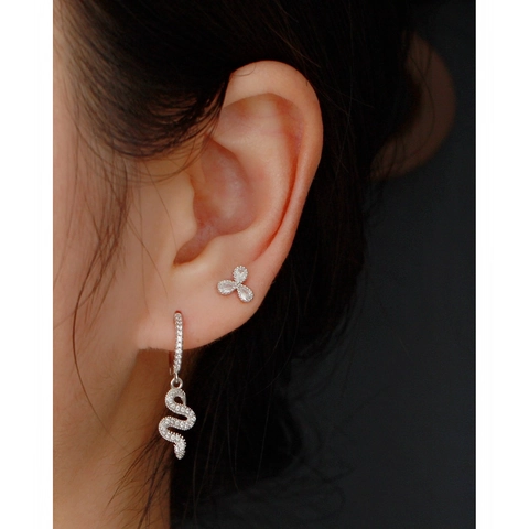 Schlangen Anhänger Hoop Ohrringe 925 Sterling Silber Zirkonia Tier Funkelnd Modisch Damen Schmuck