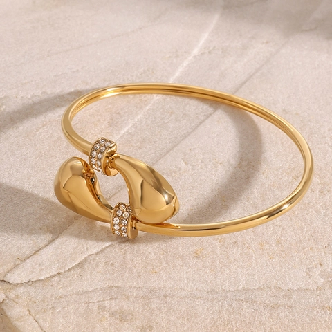 Minimalistische Roestvrijstalen Waterdruppel Open Bangle Voor Vrouwen Verguld Water Drop Cuff Armband Met Strass Mode Sieraden Cadeau