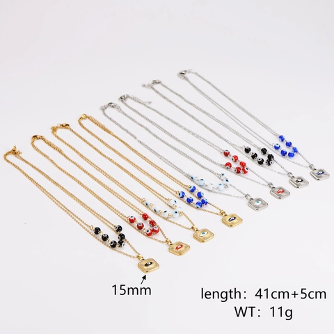 Evil Eye Square Pendant Double Layer Necklace And Ball Stud Earrings Stainless Steel Minimalist Vintage Jewelry Women