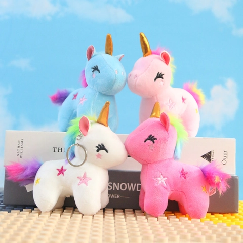 Portachiavi Unicorno In Peluche Ciondolo Per Borsa Giocattolo Con Corno Dorato Criniera Arcobaleno Ricamo Stella Bambola Morbida