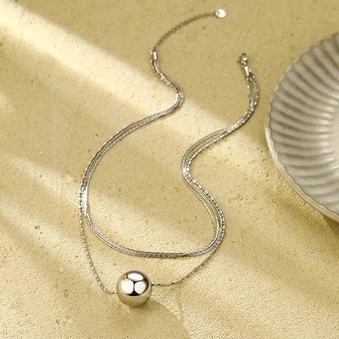Collier Pendentif Boule Ronde Multicouche en Acier Inoxydable Minimaliste pour Femmes Bijoux Polis Miroir Plaqué Or Argent 18K