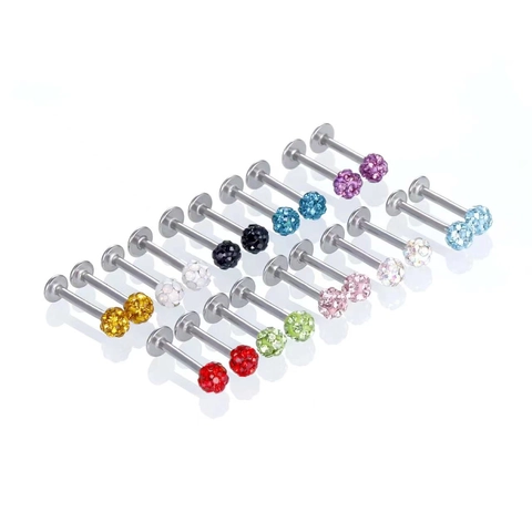 Lip Rings Stainless Steel Labret Studs Crystal Pave Ball Flat Back Piercing Jewelry For Women Men Colorful