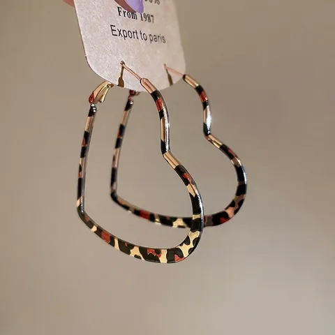 Hart Ring Oorbellen Met Luipaardprint En 925 Sterling Zilveren Oorsteker Retro Grote Mode Sieraden Voor Dames