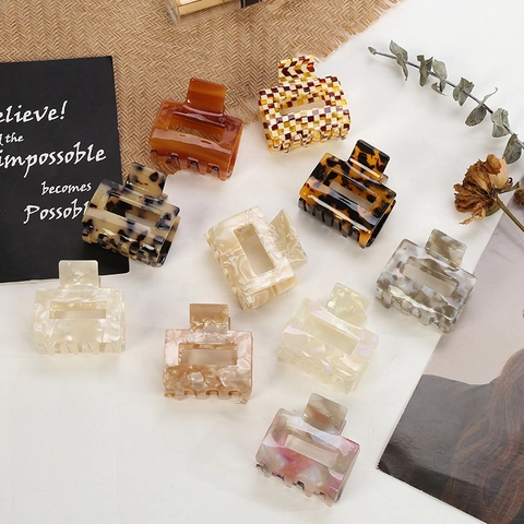 Vintage Acetate Hair Claw Clip Geometric Square Hollow Tortoise Shell Marble Pattern Nonslip Hair Clamp Accessory For Women
