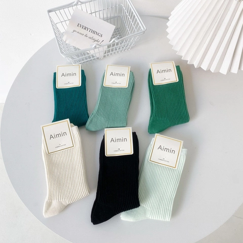 Calcetines Slouch Para Mujer Algodón Peinado Canalé Calcetines Media Pantorrilla Color Sólido Transpirables Estilo Japonés