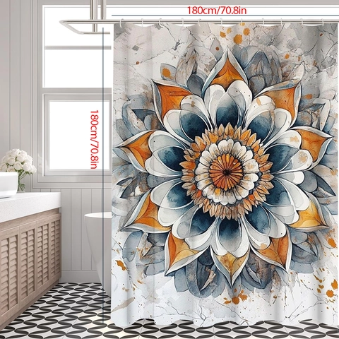Waterproof Polyester Shower Curtain With Mandala Pattern Om Symbol Zen Bohemian Style Bathroom Decor Hooks Included