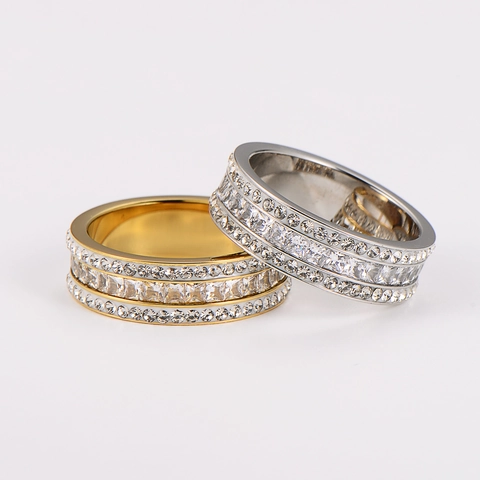 Anillo de Acero Inoxidable Zirconia con Diamantes Incrustados Alianza de Boda para Mujer Chapado en Oro Plata Joyería