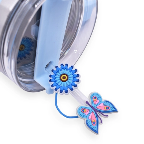 Butterfly Flower Straw Cover Cap Silicone Dust Plug Cartoon Drinking Straw Toppers Tumbler Cup Accessories