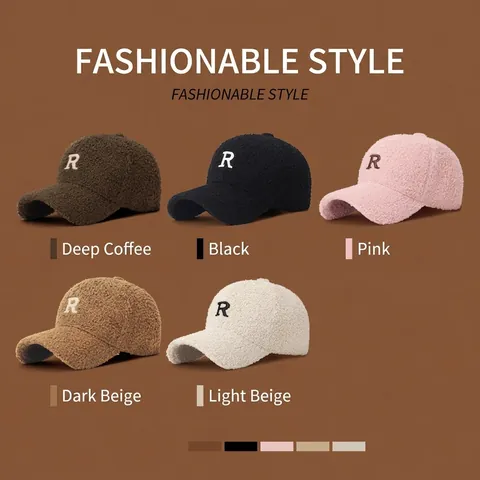 Casquette De Baseball En Laine D'agneau Broderie R Chaude Polaire Teddy Réglable Chapeau Décontracté Femmes Hiver Outdoor