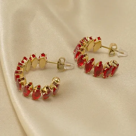 C Shape Hoop Earrings 18K Gold Plated Stainless Steel Inlaid Zircon Geometric Trendy Vintage Jewelry For Women