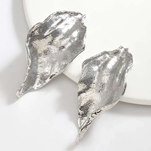 Hammered Metal Leaf Drop Earrings Irregular Geometric Statement Dangle Jewelry For Women Fashion Large Texture
