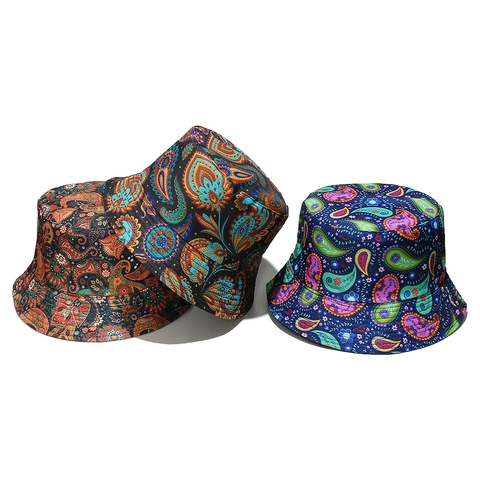 Dames Vissershoed Met Paisley Print Polyester Ethische Retro Stijl Zonbescherming Outdoor Zomer Hoofddeksel