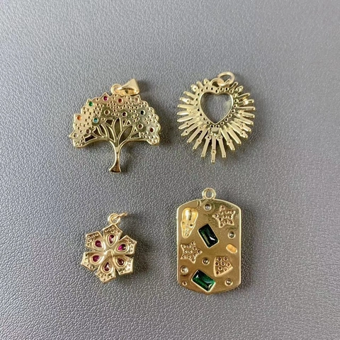 18K Gold Plated Copper Pendant Charm With Zircon Wishing Tree Heart Flower Shape For Women DIY Jewelry Accessory
