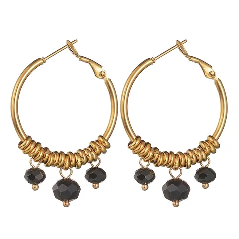 Orecchini a Cerchio in Acciaio Inossidabile Placcato Oro 14K Bohemien per Donna Orecchini Pendenti con Perline e Strass