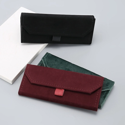 Triangular Folding Glasses Case Plush Velvet Material Portable Sunglasses Box Storage Organizer Protector Solid Color