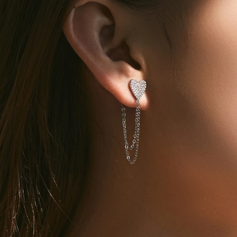 925 Sterling Silver Heart Dangle Earrings Sparkling Zirconia Long Chain Tassel Earrings Elegant Fashion Jewelry For Women Gift