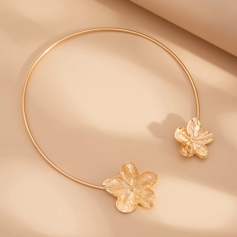Elegant Flower Choker Necklace Metal Alloy Open Front Floral Petal Geometric Minimalist Fashion Jewelry For Women