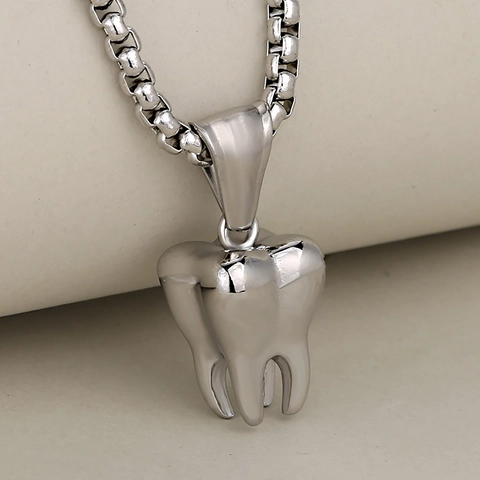 3D Tooth Pendant Necklace Stainless Steel Hip Hop Punk Fun Jewelry For Men Women Gold Silver Color