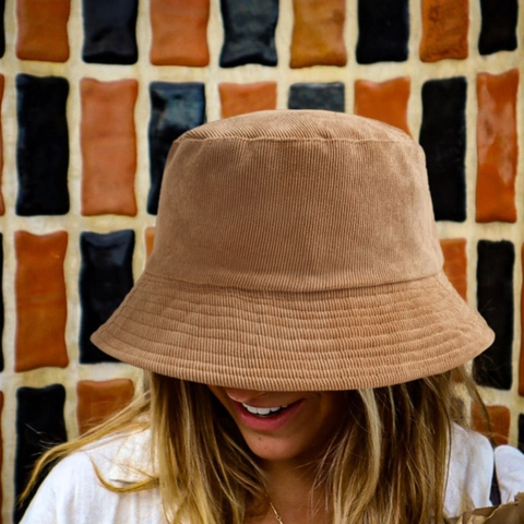 Corduroy Bucket Hat Women Retro Solid Color Wide Brim Sun Protection Fisherman Cap Autumn Winter Soft