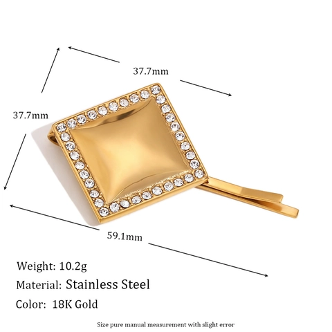 Geometrische Quadratische Haarklammer Edelstahl 18K Vergoldet Mit Strass Minimalistisches Mode Haaraccessoire Für Damen