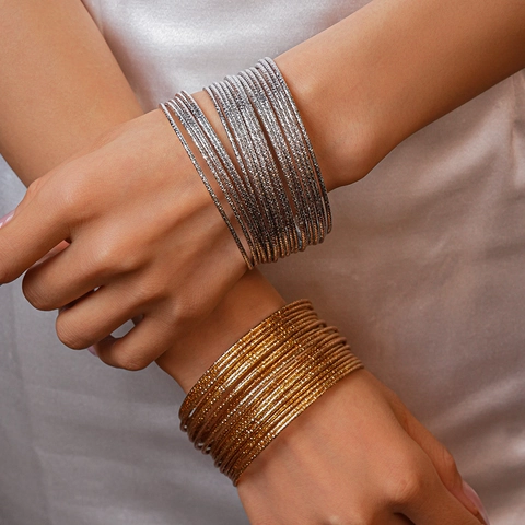 Metal Multi Layer Bangle Bracelets Textured Frosted Geometric Minimalist Jewelry For Women Fashion Elegant Accessories