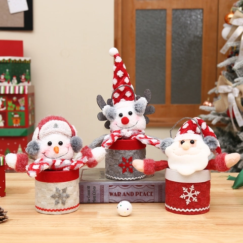 Christmas Gift Box Candy Jar Plush Felt Santa Snowman Reindeer Design Holiday Party Decorative Storage Cylinder