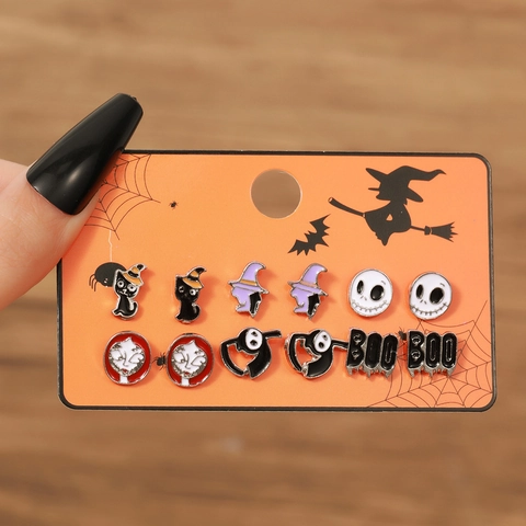 Halloween Stud Earrings Pumpkin Skull Ghost Bat Spider Enamel Alloy Earrings For Women Kids Holiday Party Fashion Jewelry