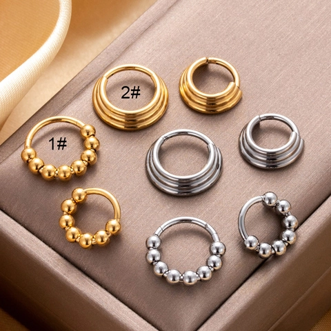 Anello Da Naso In Acciaio Inossidabile Cerchio Senza Cuciture Con Perline Triplo Strato Gioielli Per Piercing
