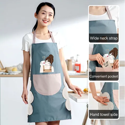 Grembiule Da Cucina Impermeabile PVC Resistente All'olio Asciugamani Tasca Grande Cartone Animato Ragazza Cucina Per Donne