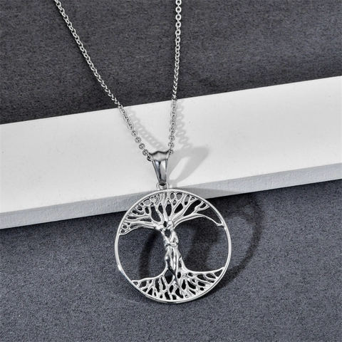 Collar Con Colgante Árbol De La Vida Acero Inoxidable Redondo Hueco Abrazo De Amantes Joyería Regalo Para Mujeres Hombres