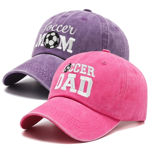 Washed Cotton Baseball Caps Soccer Mom And Dad Embroidery Vintage Distressed Style Adjustable Sun Hats For Parents