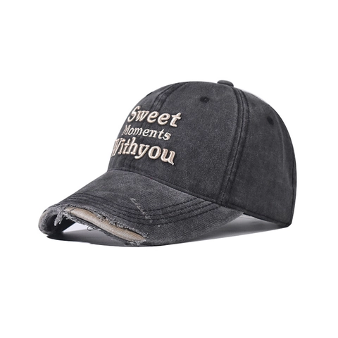 Cappello Da Baseball Cotone Lavato Bordo Consumato Sweet Moments Withyou Ricamo Retro Vintage Streetwear Unisex