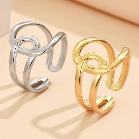 Stainless Steel Open Rings For Women Geometric Lines Twisted Knot Design Gold Silver Plated Adjustable Fashion Jewelry