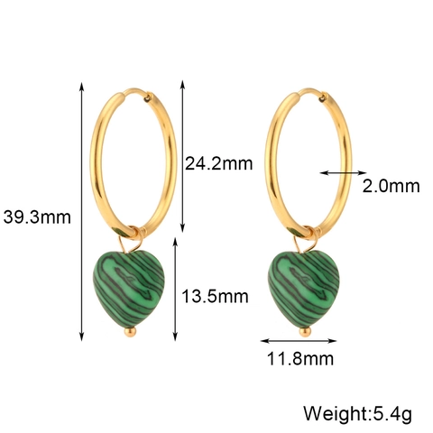 Edelstahl Herz Naturstein Creolen Mode Vergoldet Malachit Achat Türkis Hängeohrringe Damen Schmuck