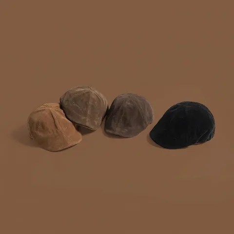 Vintage Suede Flat Cap Adjustable Solid Color Retro Newsboy Cap For Men Women British Painter Hat Newsboy Beret