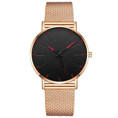 Orologio al Quarzo con Cinturino in Maglia di Lega Minimalista alla Moda per Uomo Donna Business Casual Cassa Oro Rosa Scala Colorata Orologio da Polso